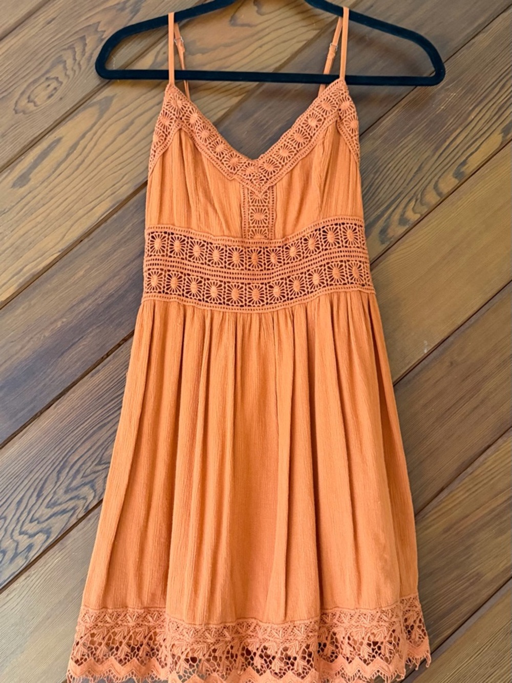 Abercrombie & Fitch Crochet Boho Sundress Size Small Terracotta Smocked Mini